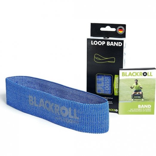 Blackroll Loop Band exercise bands with high quality, skin friendly fabric for resistance training, muscle strengthening and rehabilitation. Blue resistance training band with strong resistance