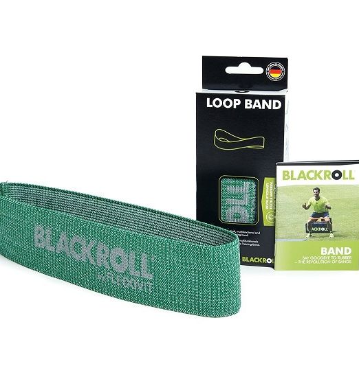 Blackroll Loop Band exercise bands in green with medium resistance with high quality, skin friendly fabric for resistance training, muscle strengthening and rehabilitation
